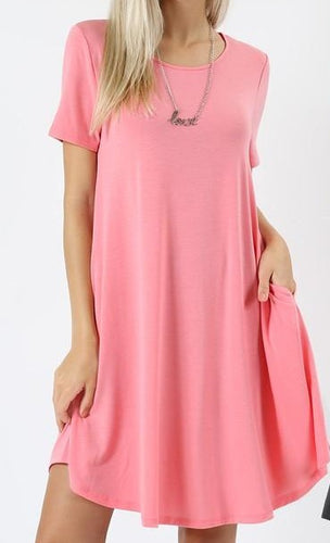 Rose Pink-A-LINE DRESS WITH SIDE POCKETS