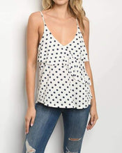 Load image into Gallery viewer, White and Navy Polka Dot Top