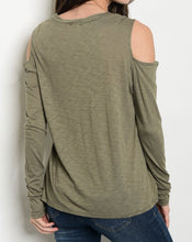Load image into Gallery viewer, Olive Cold Shoulder Top