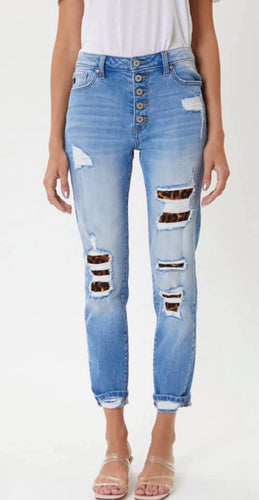 KanCan High Rise Leopard Patch Classic Skinny