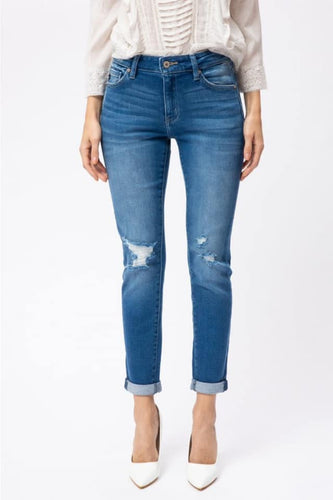Kan Can Mid Rise Hem Detail Ankle Skinny