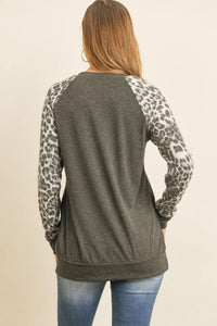 Leopard Top with Contrast Sleeves