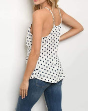 Load image into Gallery viewer, White and Navy Polka Dot Top