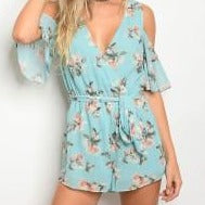 Load image into Gallery viewer, Light Blue and Peach Romper