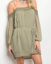 Load image into Gallery viewer, Olive Green Off The Shoulder Dress