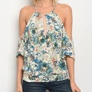 Load image into Gallery viewer, Cream and Blue Floral Top