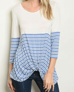 Ivory and Blue Striped Top