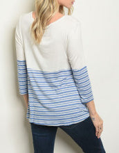 Load image into Gallery viewer, Ivory and Blue Striped Top