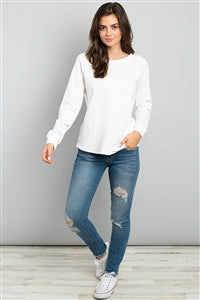 Solid White Terry Fleece Lined Top