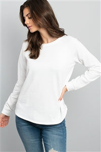 Solid White Terry Fleece Lined Top