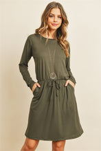 Load image into Gallery viewer, Cinch Waist Olive Dress