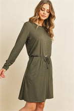 Load image into Gallery viewer, Cinch Waist Olive Dress