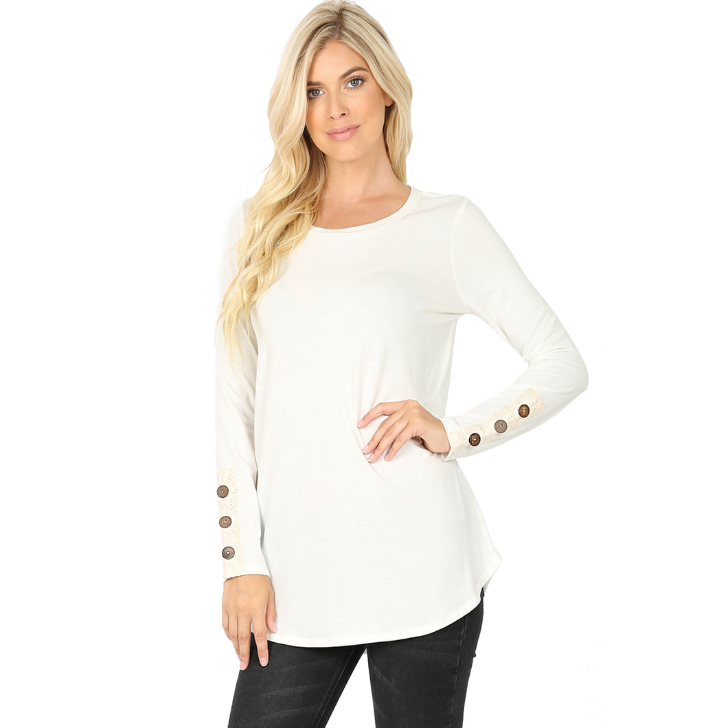 Ivory Lace trim with Button Sleeve Top