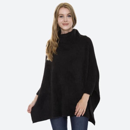 Women's Fuzzy Knit Turtleneck Batwing Sleeve Sweater