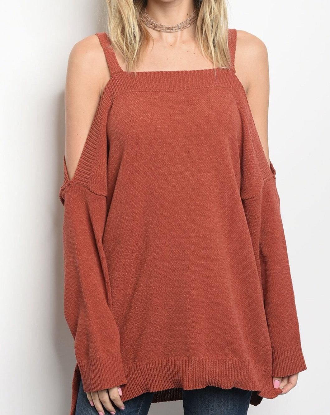 Rust Cold Shoulder Sweater
